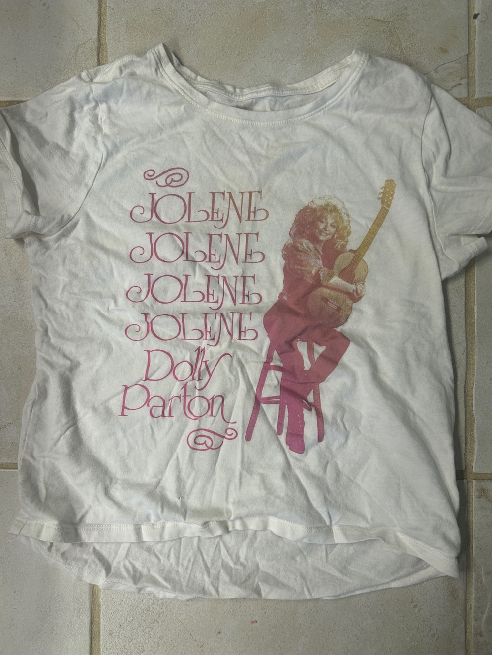 Old Navy White Short-Sleeve Tee with Pink and Gold Dolly Parton Graphic